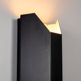 Architectural pair of vintage black metal wall lamps with angular geometric