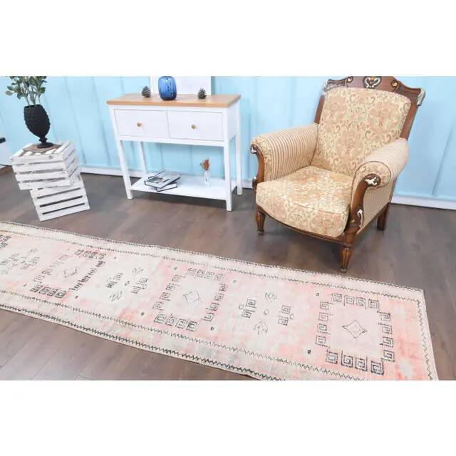 Vintage Turkish Oushak Handmade Cotton Orange Wool Runner Rug 82x328