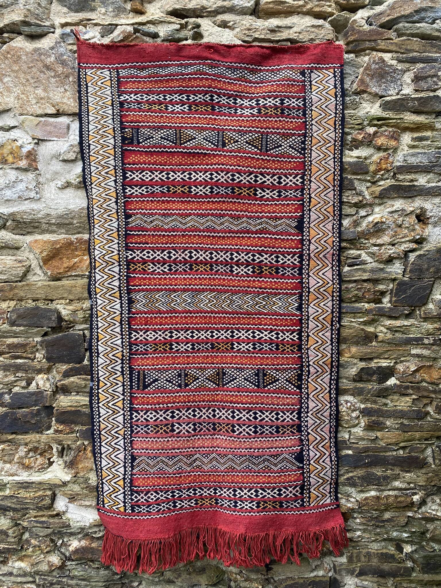Handwoven Berber Kilim rug, wall hanging.
