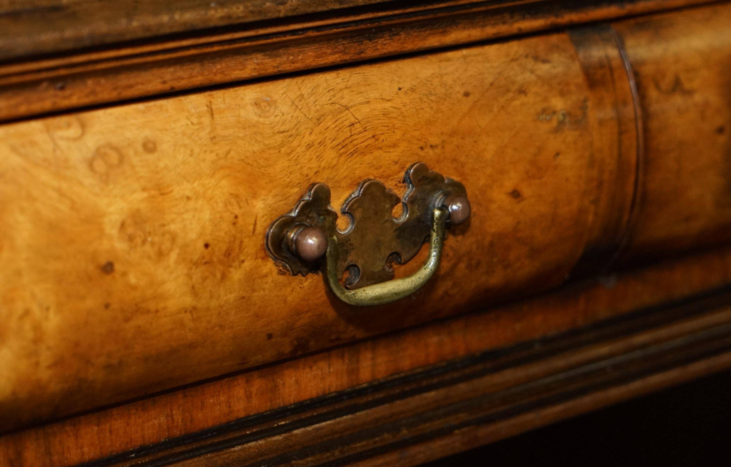 Victorian antique partner's desk in veined walnut with a leather top.
