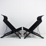 Set of 2 chairs folding Black canvas vintage
