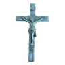Crucifix ancien en bois patiné gris effet vieilli
