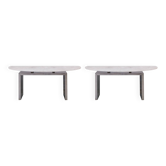 Contemporary Pair of Demilune Consoles Made Of White Quartz & Steel