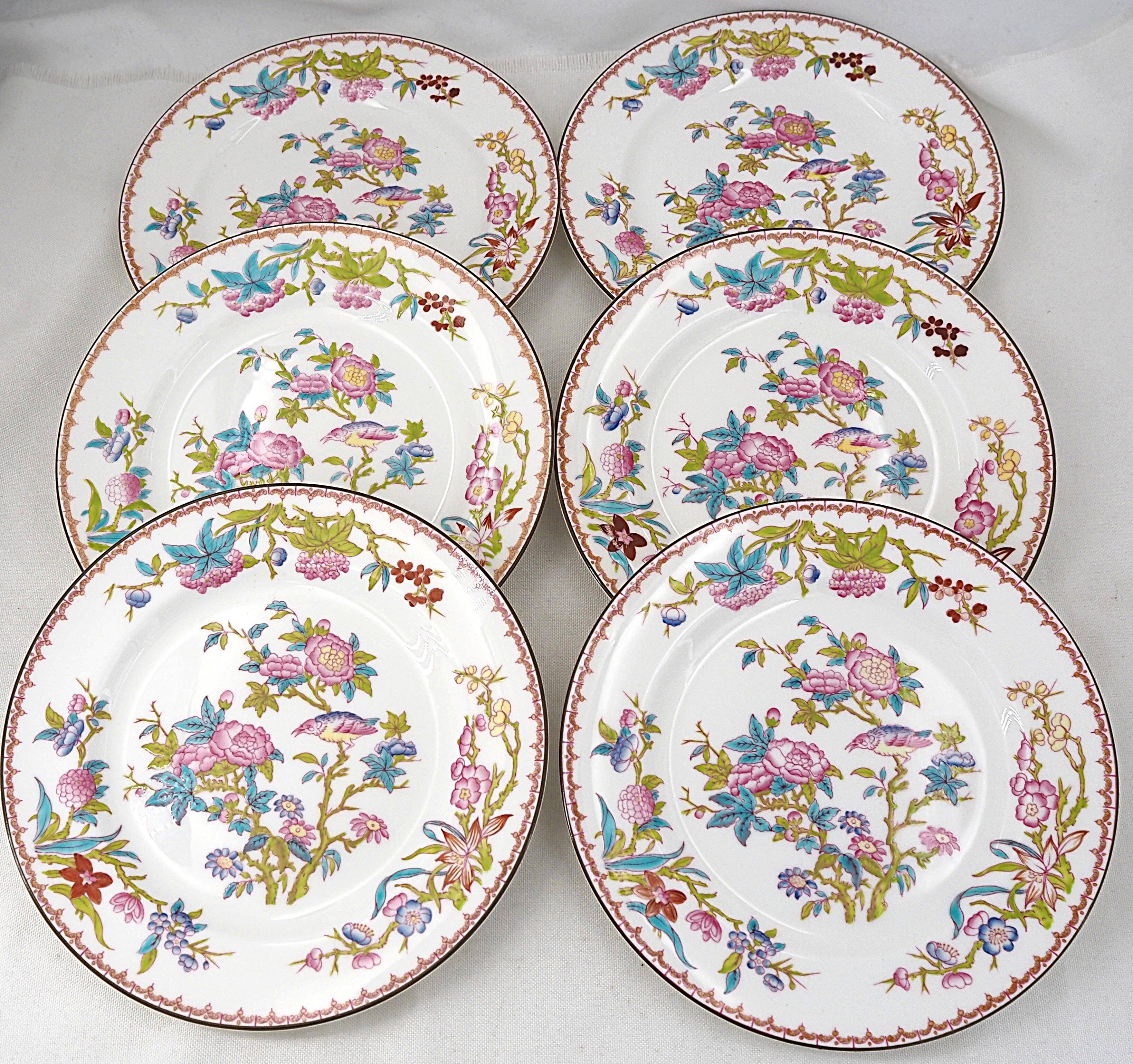 Minton Cuckoo, Cuckoo 6 dessert plates, porcelain, hand-painted 22.6 cm