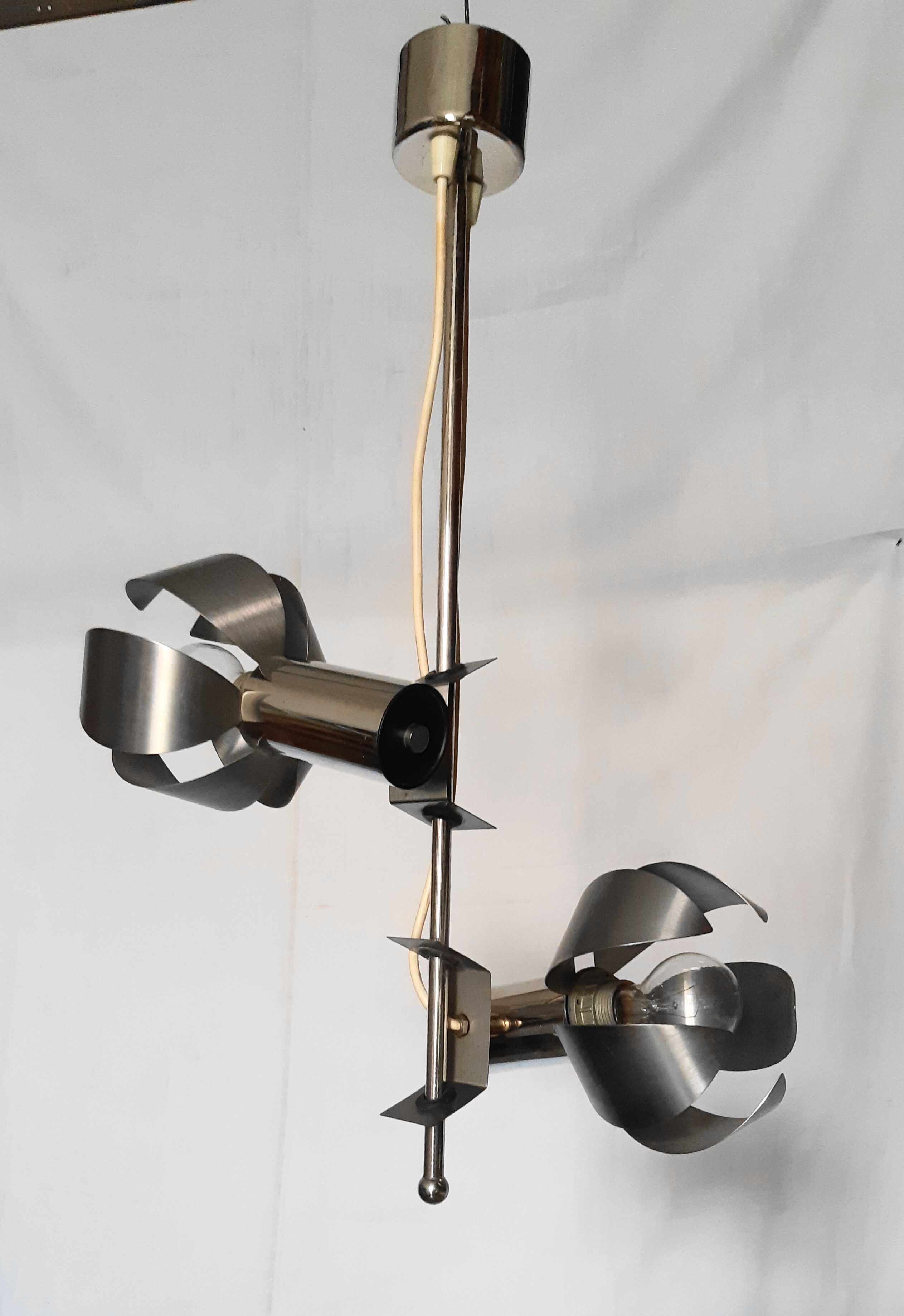 Chrome metal flower chandelier from the 70s