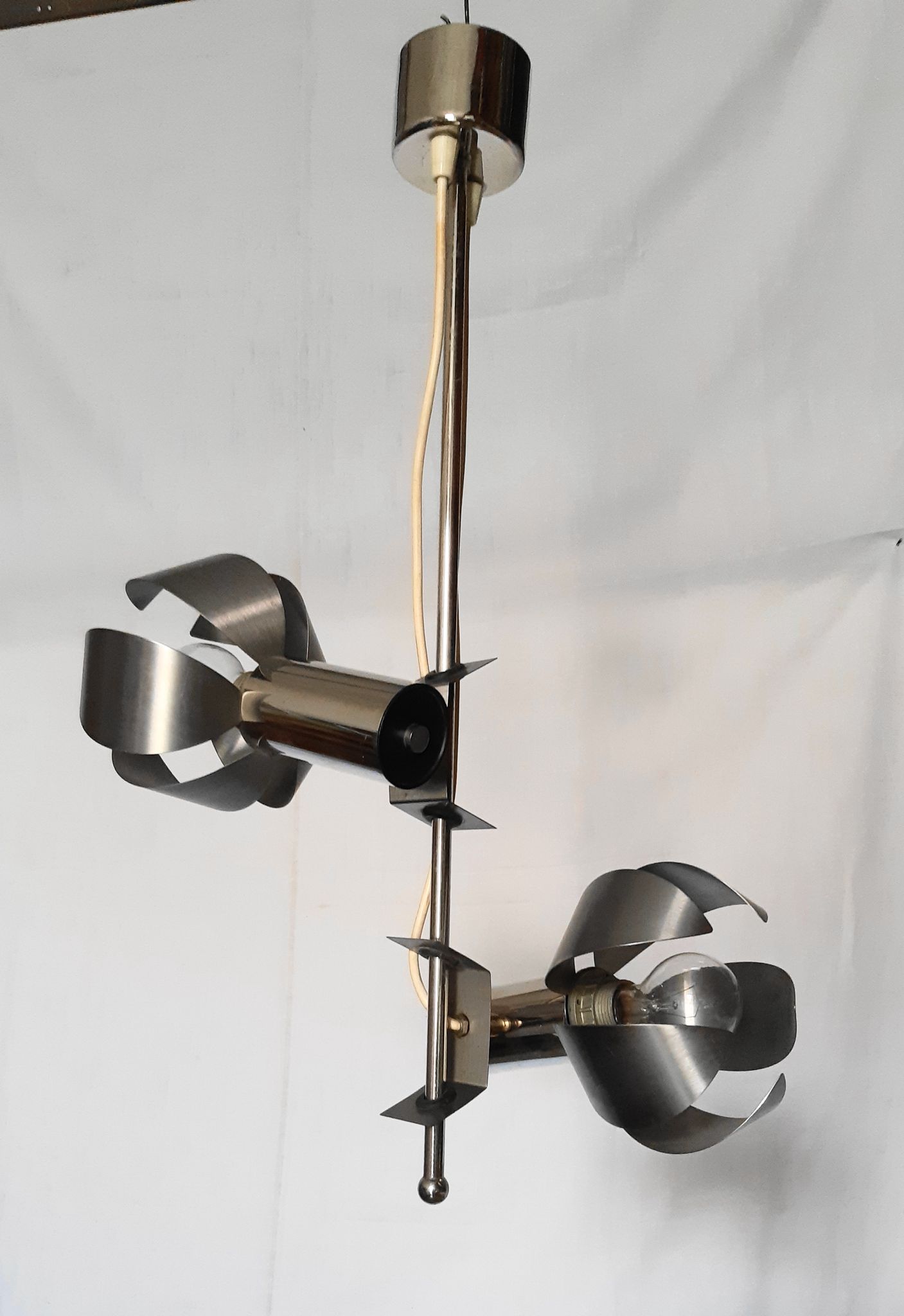 Chrome metal flower chandelier from the 70s
