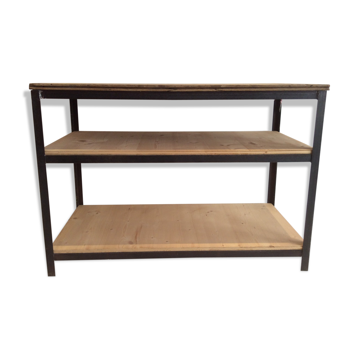 Meuble d'atelier établi en fer et bois