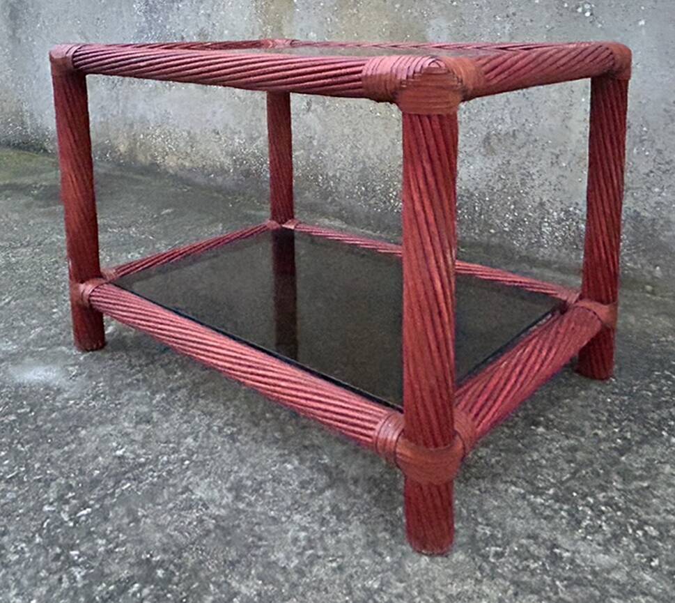 Maugrion bamboo and smoked glass coffee table, for Roche Bobois, 1980s