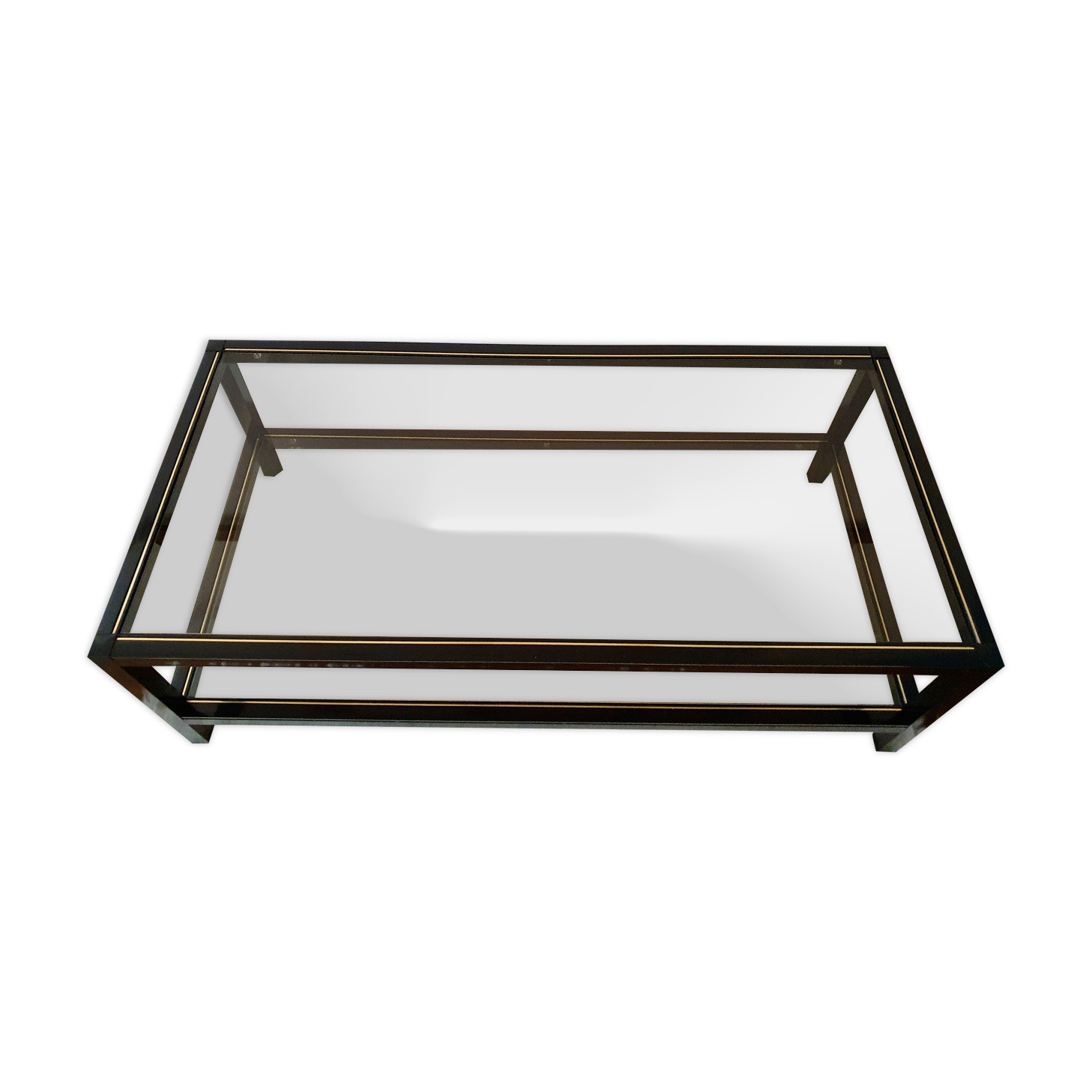 Black and gold coffee table with a double smoked glass top
