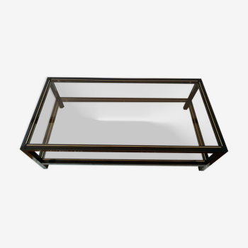 Black coffee table, gold and double top smoked glass