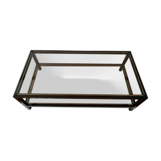 Black coffee table, gold and double top smoked glass