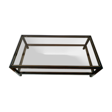 Table basse noire ,or et double plateau verre fumé
