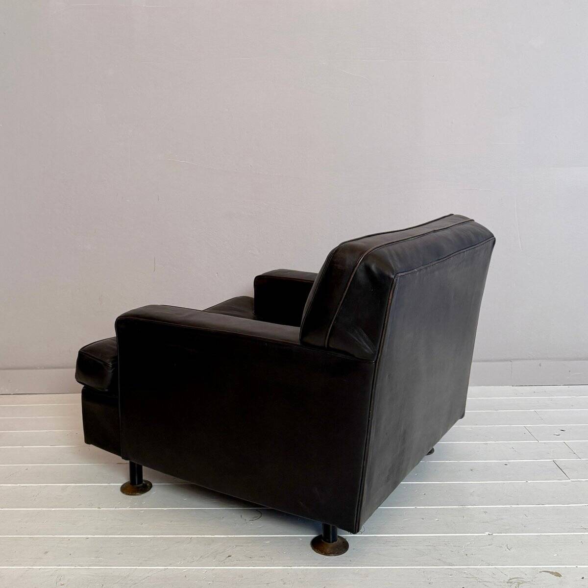Square Armchair in Dark Brown Leather by Marco Zanuso for Arflex, 1960s