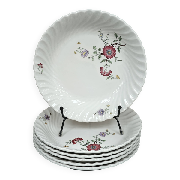 Lot de 6 assiettes creuses KG Lunéville Service Fleurs des Indes