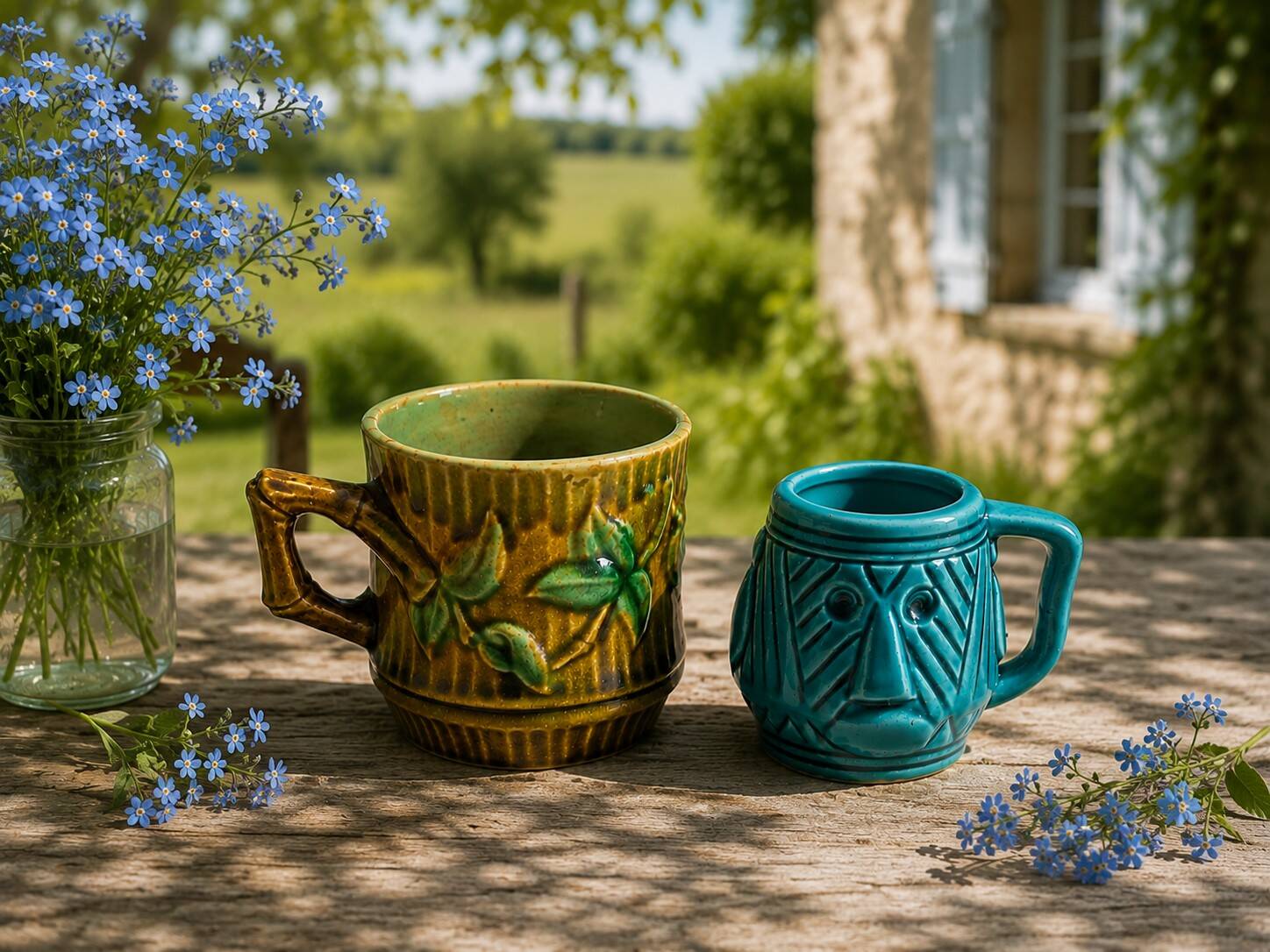 Vintage barbotine cup duo