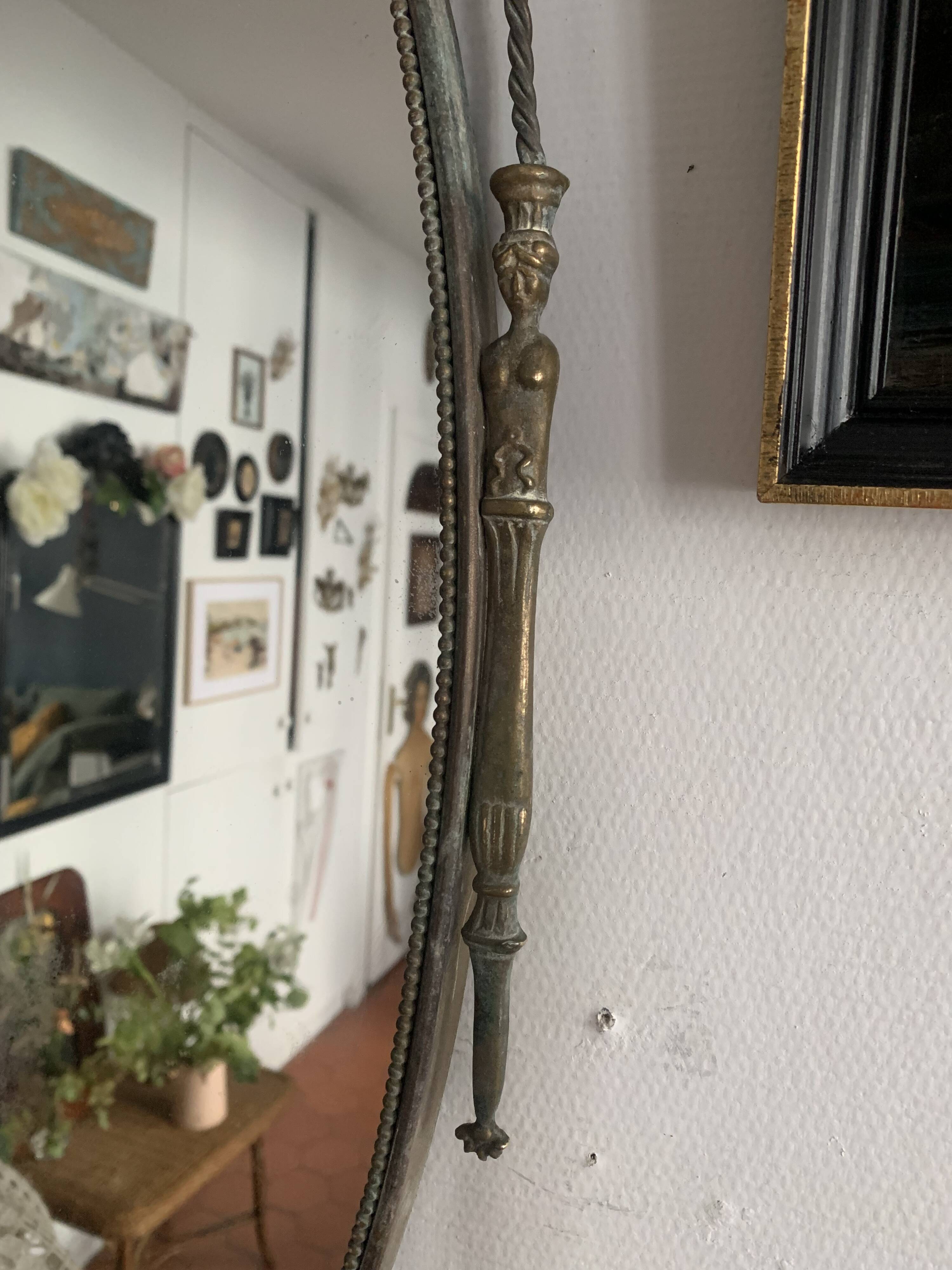 Large French Napoleon III Period Oval Bronze Wall Mirror, 19th Century