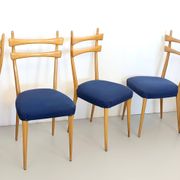 Vintage Maple Dining Chairs with Ultramarine Blue Fabric, 1950s, Set of 5