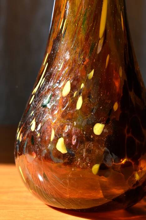 Free-form amber art glass vase by Gyula Budveszel, Hungary, 1990s