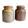 2 brown sandstone mustard pots