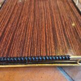 Old service tray in marquetry and gilded metal