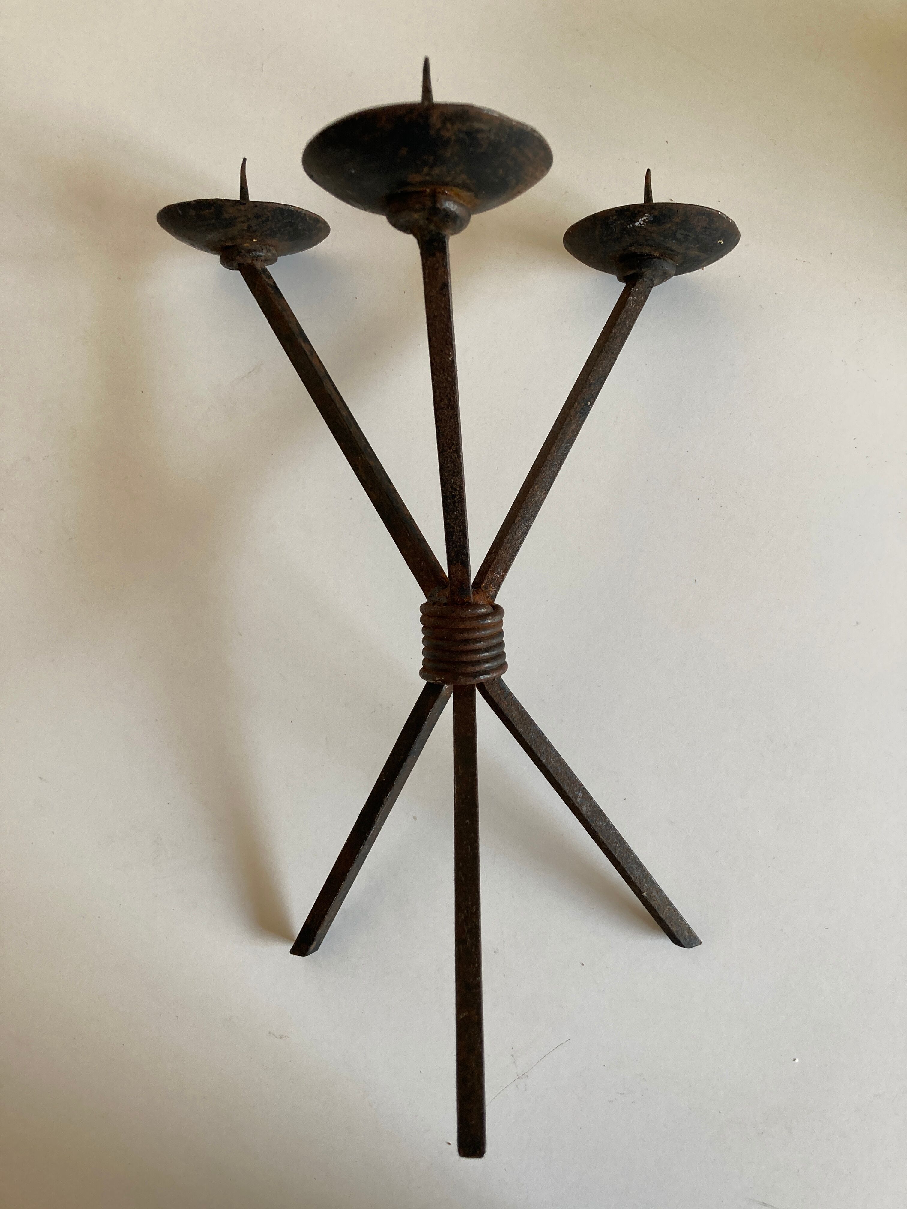 Brutalist beaten-iron campaign candlestick 1970