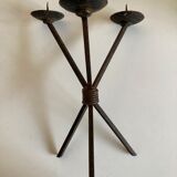 Brutalist beaten-iron campaign candlestick 1970