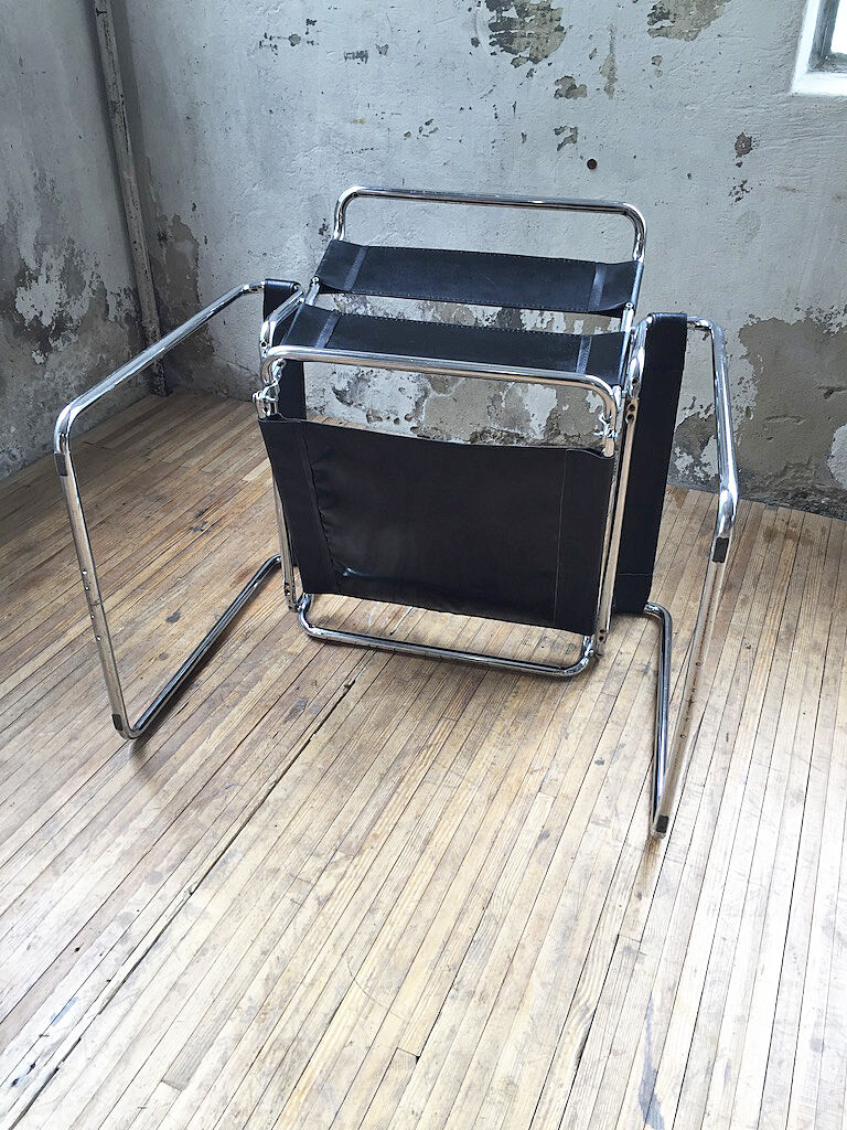 Bauhaus modernist leather chrome armchairs