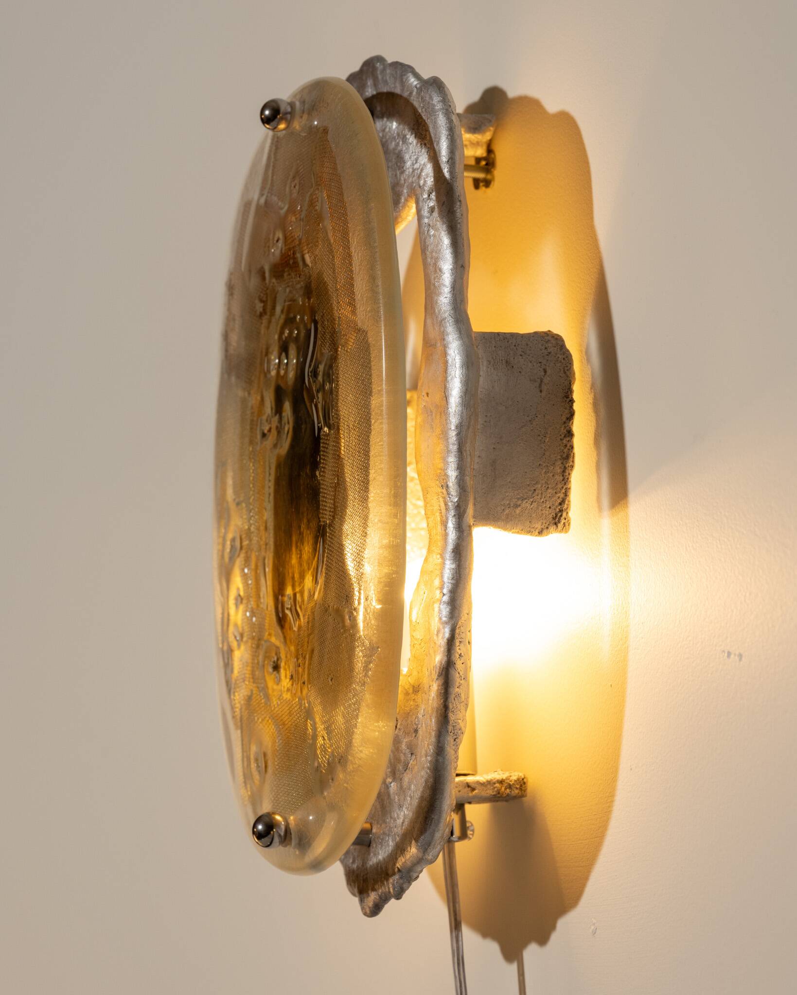 Glass, brass and aluminum wall light No.10