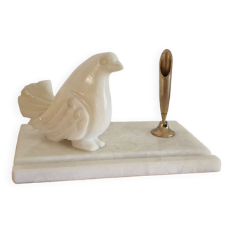 Creamy onyx pen card holder with brass finish