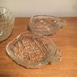 Service à dessert en verre - forme ananas - six pièces (un saladier et cinq coupelles)