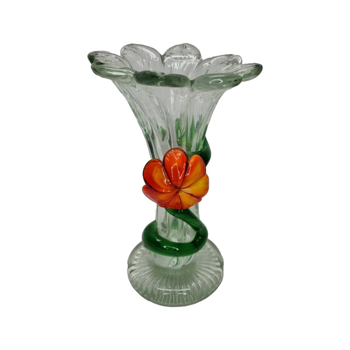 Vase en verre vintage avec fleurs, années 1960/70