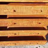 Chest of drawers 4 drawers in wood and wicker 70s vintage