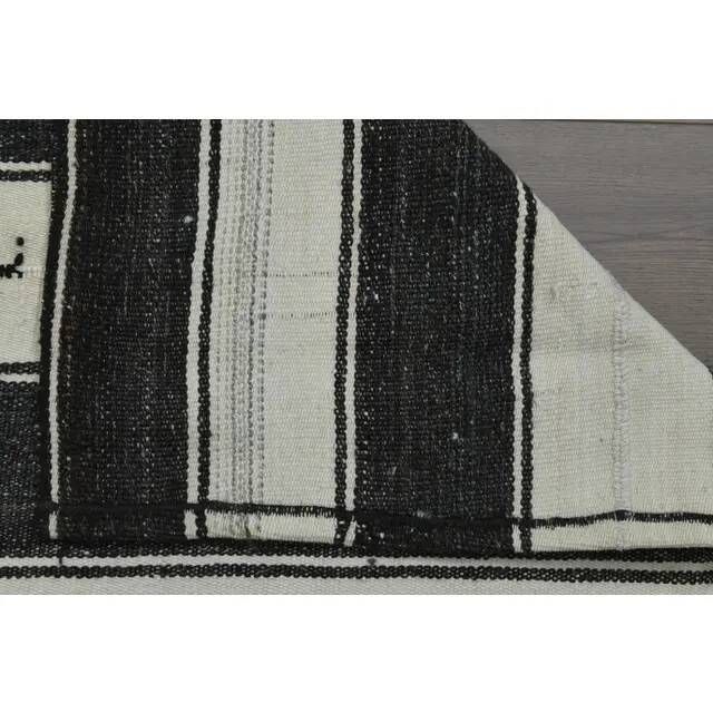 Black Beige Kilim Handmade Wool Antique Area Rug 186x291