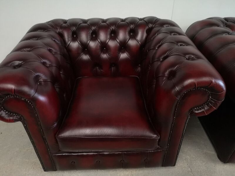 Chesterfield burgundy leather armchairs