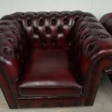 Chesterfield burgundy leather armchairs