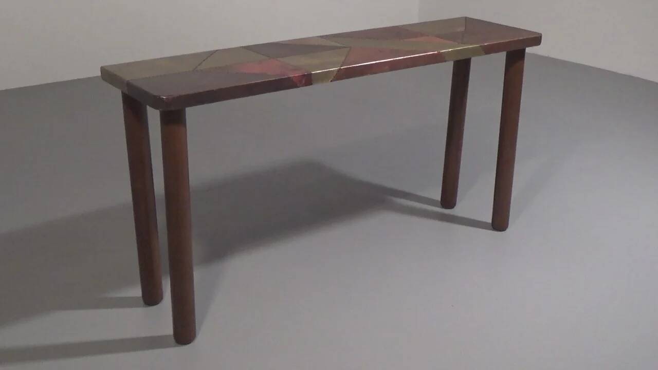 Lorenzo Burchiellaro, side table, copper and stained beechwood, Italy, 1960s.