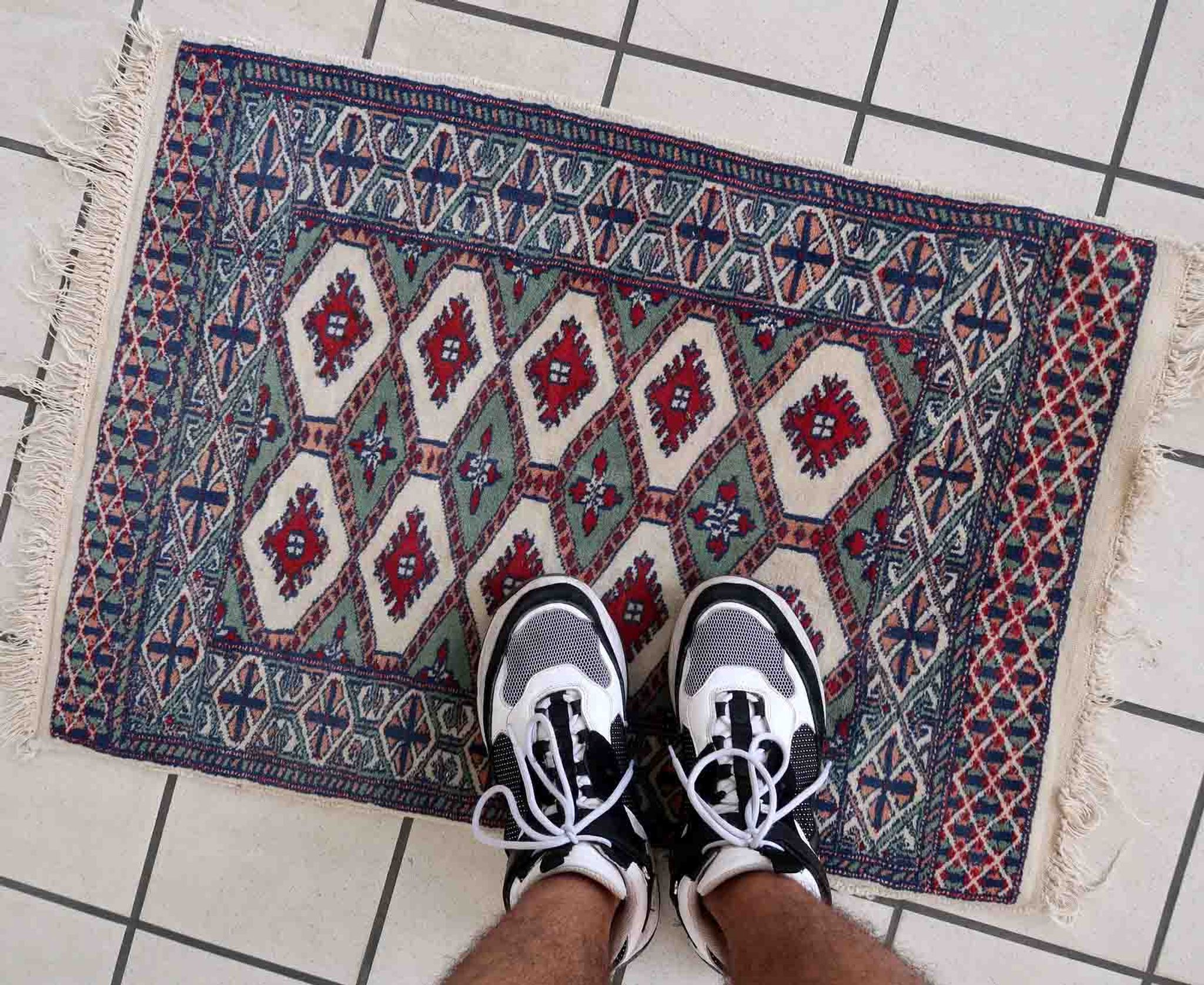 Handmade vintage rug Uzbek Bukhara 56cm x 83cm 1970s