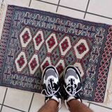 Handmade vintage rug Uzbek Bukhara 56cm x 83cm 1970s