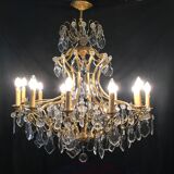 12-light bronze and crystal chandelier