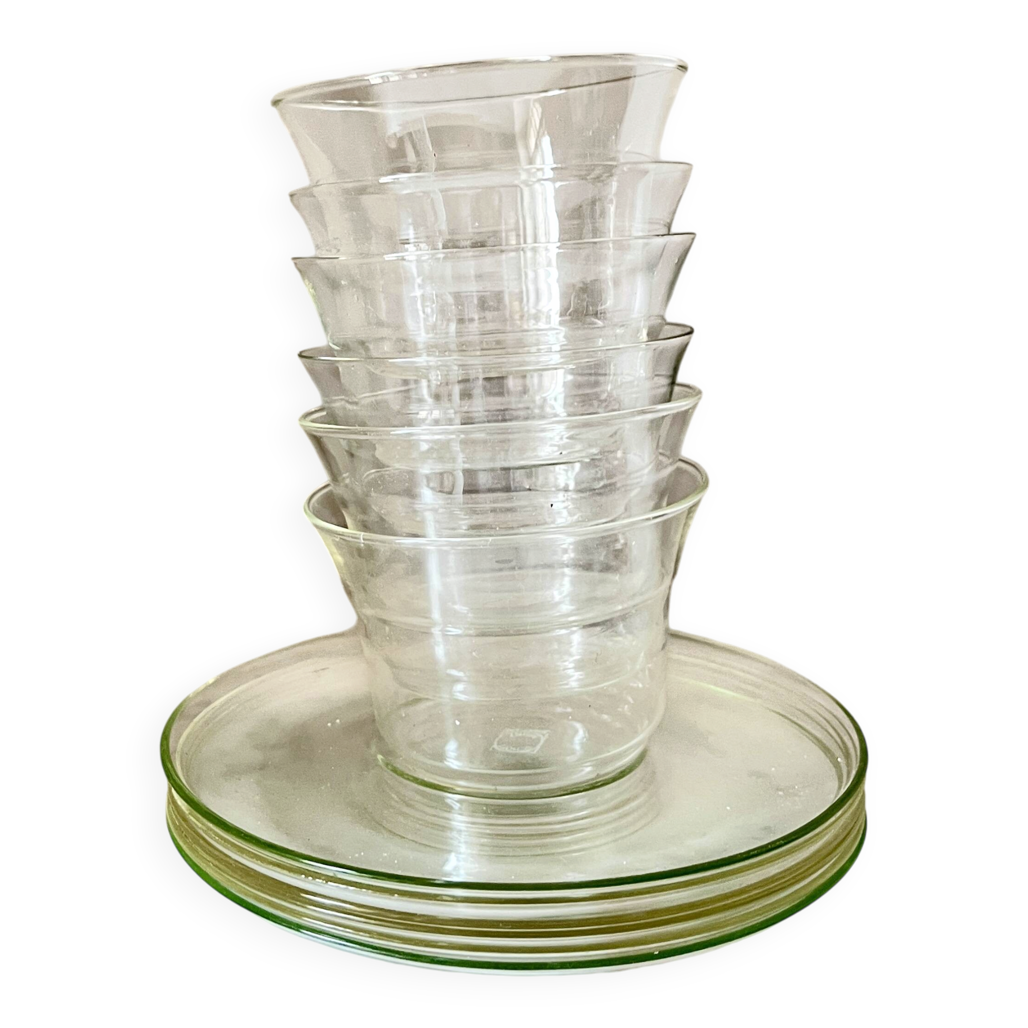 Vintage Jena Borosilicate Glass Tea Cups Set of 6 + Saucers,  GDR, 1960s