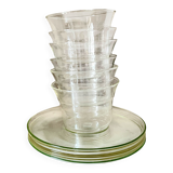 Vintage Jena Borosilicate Glass Tea Cups Set of 6 + Saucers,  GDR, 1960s