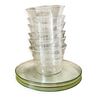 Vintage Jena Borosilicate Glass Tea Cups Set of 6 + Saucers,  GDR, 1960s