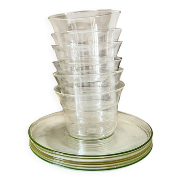 Vintage Jena Borosilicate Glass Tea Cups Set of 6 + Saucers,  GDR, 1960s