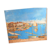 Huile sue toile en lin ancienne