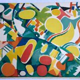 Original lithograph signed by jacques lagrange, abstract composition (landscape), 1974