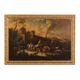 Landscape painting with figures and herds, oil on canvas, 18th century.