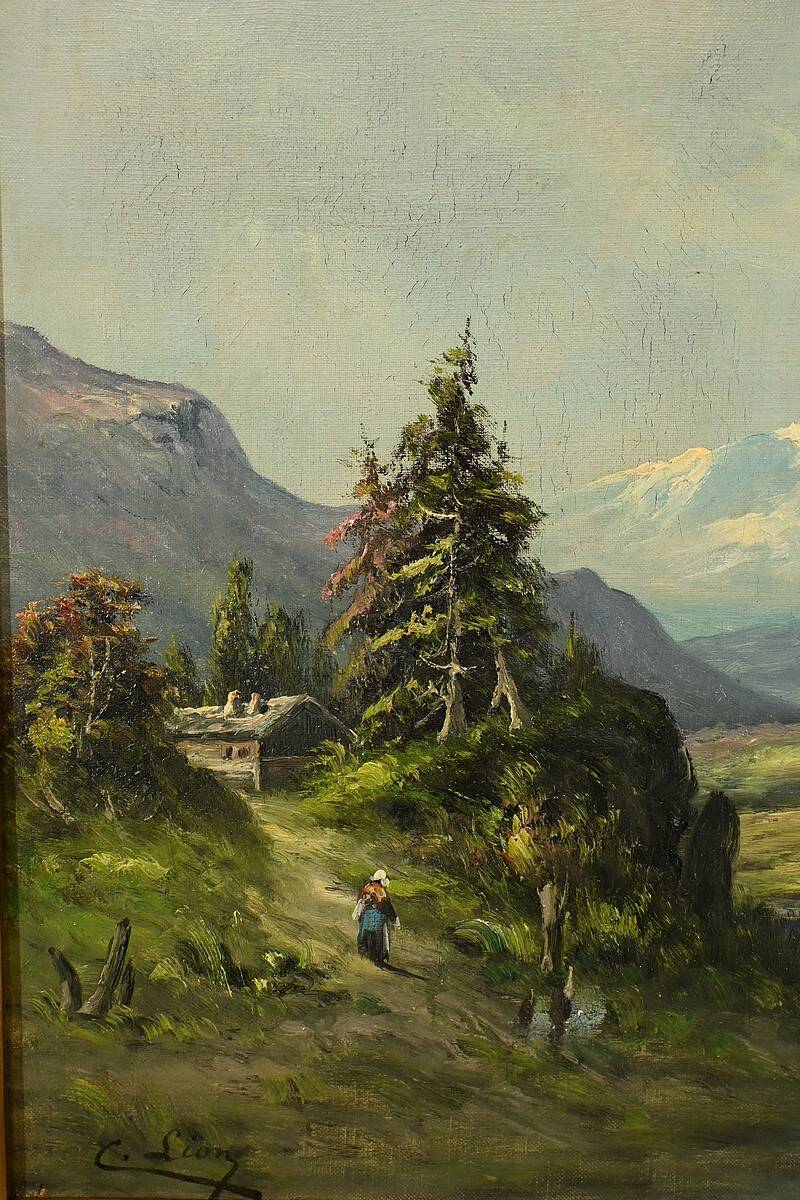 Oil on canvas "Mountain Landscape", signed C. Lion – Late 19th century
