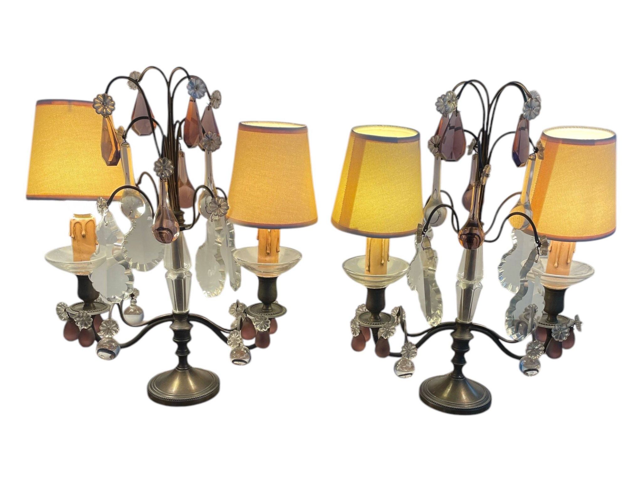 pair of chandeliers, lamp, silver-plated metal, crystal, tassels, florets, pendant, rosettes