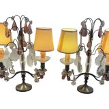 pair of chandeliers, lamp, silver-plated metal, crystal, tassels, florets, pendant, rosettes
