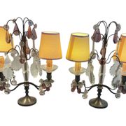 pair of chandeliers, lamp, silver-plated metal, crystal, tassels, florets, pendant, rosettes